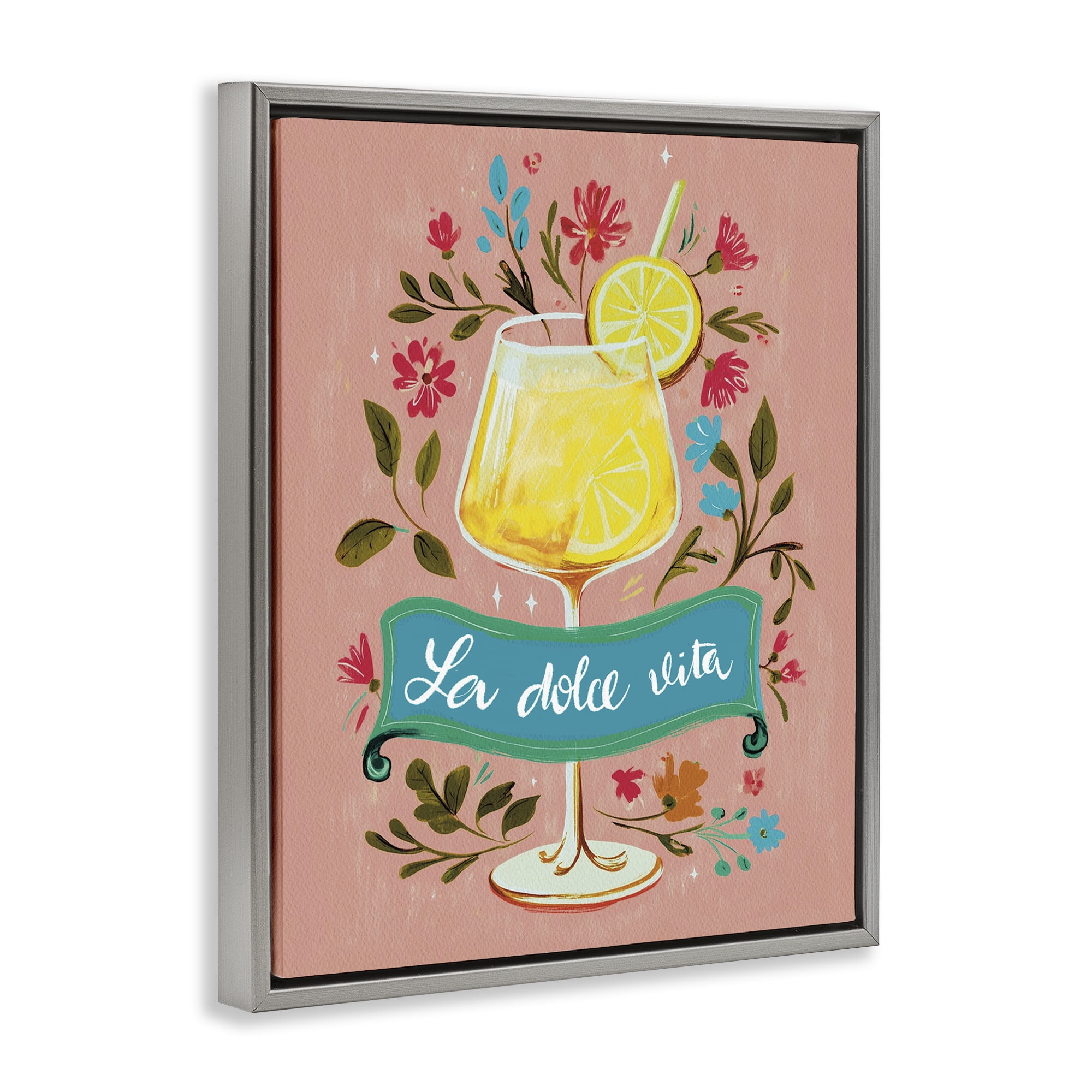 Stupell Industries Lemon Cocktail Sweet Life Gray Framed Floater Canvas Wall Art, design by Yen