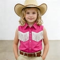 thumbnail image 5 of XAOFW Boys Girls Kids Western Cowboy Shirt Fringe Shirt Sleeveless Lapel Button Down Graphic Hippie Shirts Versatile Tops 11-12 Years, 5 of 6
