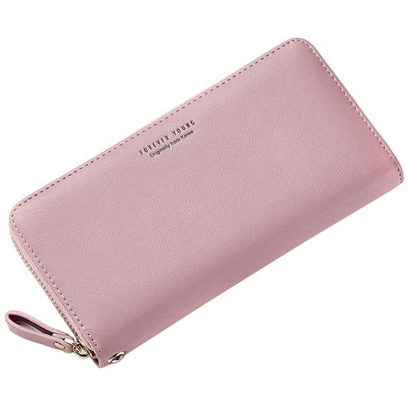 Wallet Leather Women Wallet Large Wallet Women With Zipper Gold Wallet Women Long (Pink)
