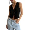 thumbnail image 3 of Women'S Linen Clothes Tie Front Tops Going Out Top Trendy Sleeveless Vest Shirts Black XL, 3 of 9