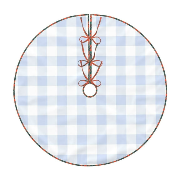 Defioc Blue Checkboard for Christmas Tree Skirt Snowman Xmas Tree Skirt Farmhouse Christmas Decorations Tree Mat for Holiday Party Decor-30"