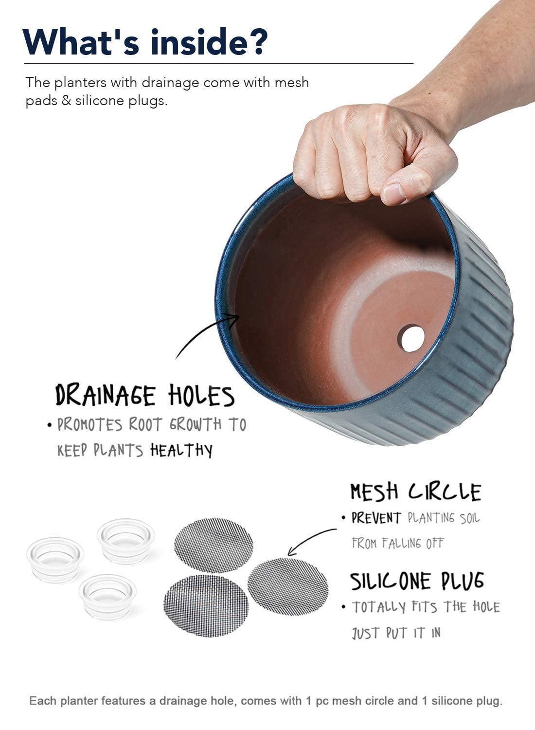 BEMAY  Set of 3  Plant Pots, Ceramic Planters for Indoor Plants, 8.3+6.9+5.7 inch Flower Pots with Drainage Holes, Indoor Planters for House Plants,Glaze Ocean Blue