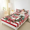 thumbnail image 4 of Feelyou Christmas Joy Bed Sheets, Xmas Poinsettia Flower King Sheets, Red White Geometric Sheet Set, Microfiber Bedroom Decor, 4pcs, 4 of 7