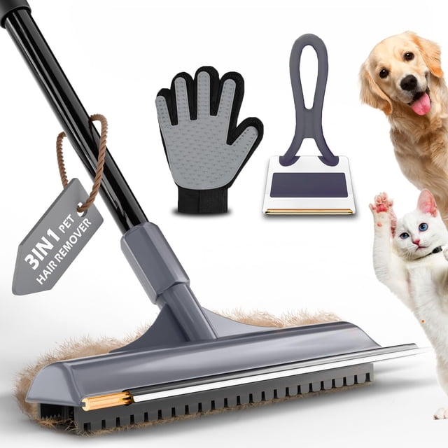Rastrillo para alfombras leishiyen 3 en 1 removedor de pelo de mascotas con mango de 147 cm