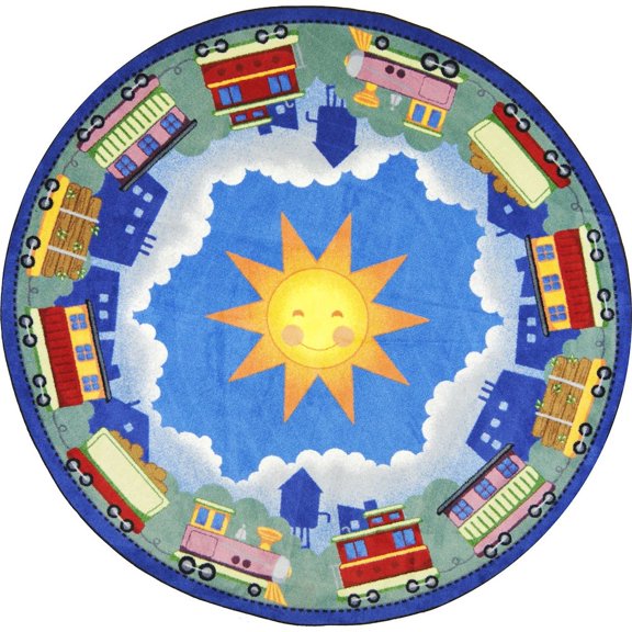 Joy Carpets Kid Essentials In Training 5'4" Round Area Rug in Color Multi