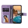 thumbnail image 3 of For Google Pixel 9 Pro 6.3" Seven Petal Flower Embossed Strong Magnetic Attachment/Closure, Card Slots/Pocket, PU Leather Flip Wallet Case With Hanging Rope,Purple,For Google Pixel 9 Pro, 3 of 8