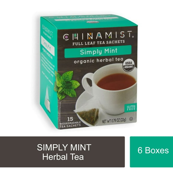 China Mist - Simply Mint Herbal Full Leaf Tea Sachet 6/15 count, Biodegradable and Individually Wrapped