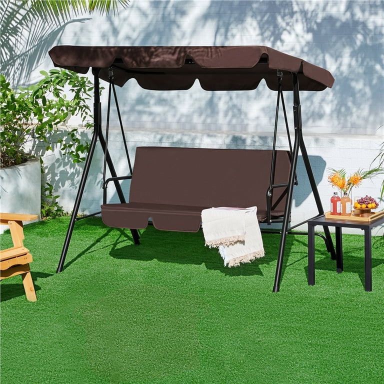 Topeakmart Outdoor Swing Chair, 3-Seat Patio, Adjustable Canopy