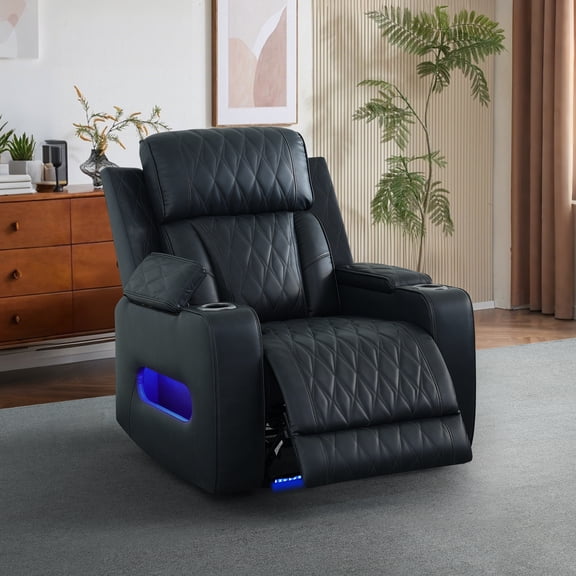 MAYEERTY Single Intelligent Recliner Sofa with Breathable Leather, Cup Holders & LED Light for Living Room Bedroom