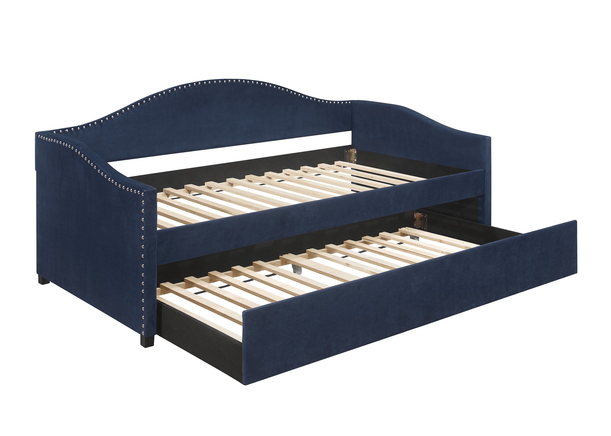 Home Design Clanton Twin Daybed with Pull-Out Trundle, Polyester Upholstery, Nailhead Trim, French Country Design, Stylish and Practical for Living Room or Guest Room, Blue