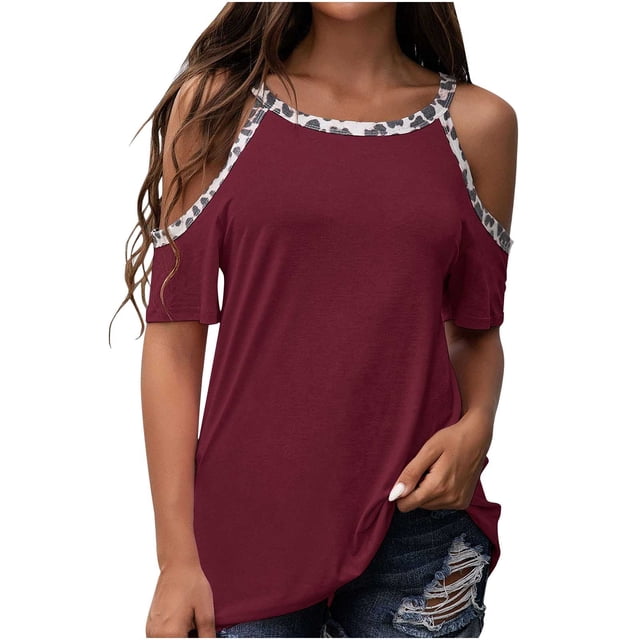 Pompotops Mode Femmes Manches Courtes Épaules Dénudées Col Rond Hauts Décontractés T-shirt Blouse