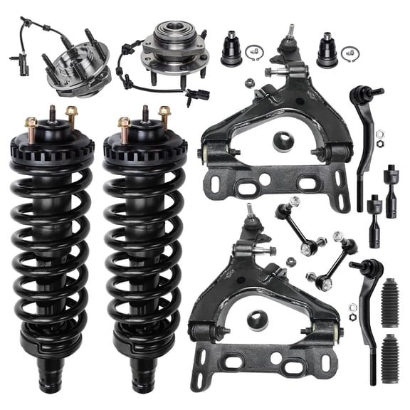 Detroit Axle - 4.2L Front End Suspension Kit for Chevy Trailblazer GMC Envoy Control Arms Ball Joints Wheel Bearing Hubs Sway Bars Struts Tie Rods Isuzu Ascender Buick Rainier Replacement - 16pc Set
