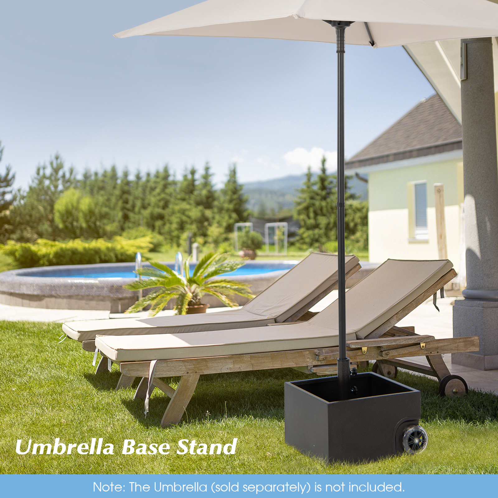 Topbuy Patio Umbrella Base, 170 lbs Steel Umbrella Base with 2 Universal Wheels Two Adjustable Knobs with 1.5"/1.9" Umbrella Holes