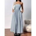 thumbnail image 5 of Women Striped Strapless Sleeveless Flowy Summer Casual Tube Maxi Long Dress with Pockets Blue L, 5 of 7