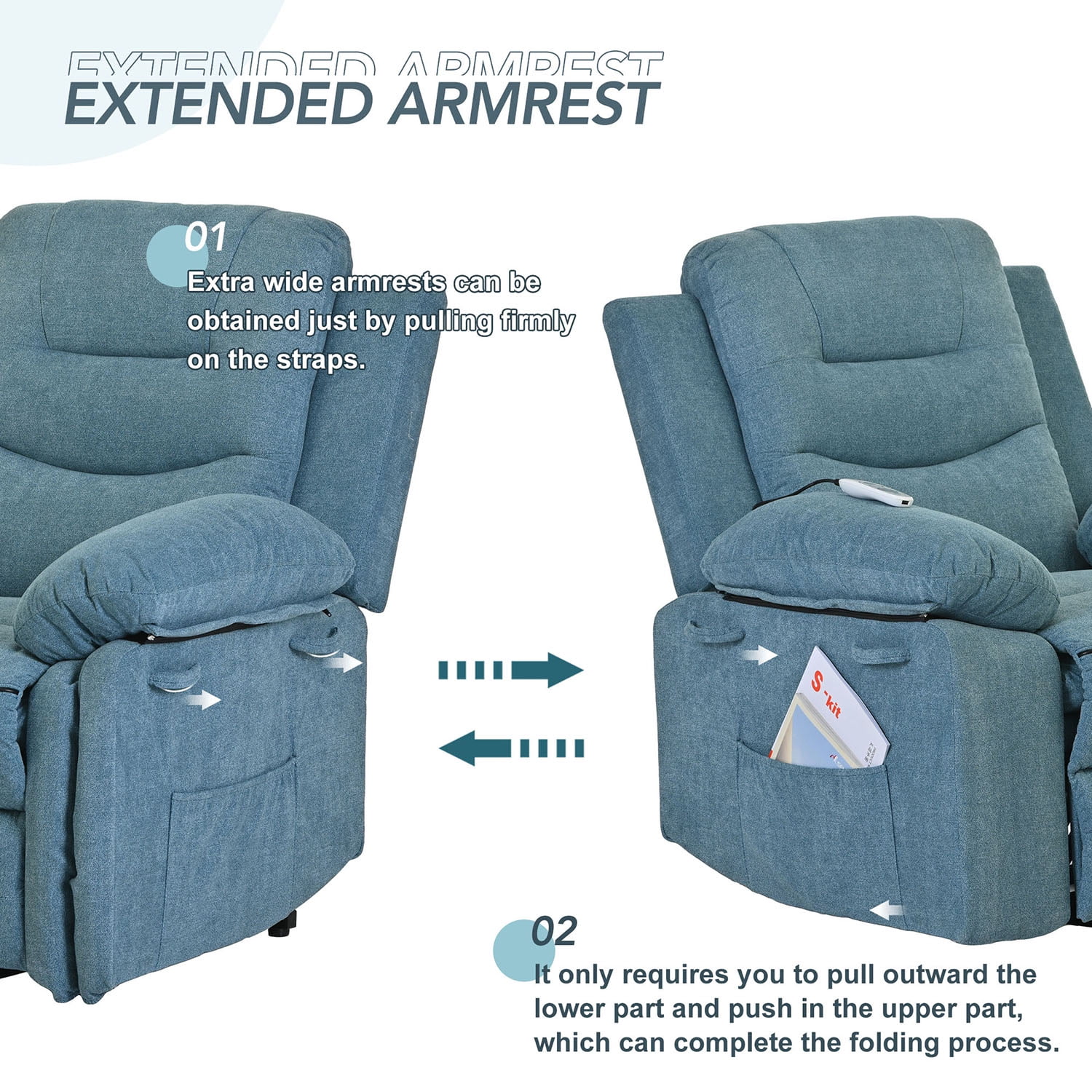 Kepooman Massage Recliner, Power Lift Chair for Elderly with Adjustable Massage and Heating Function, Recliner Chair with Infinite Position and Side Pocket, Blue Kepooman Massage Recliner, Power Lift Chair for Elderly with Adjustable Massage and Heating Function, Recliner Chair with Infinite Position and Side Pocket, Blue