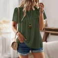 thumbnail image 4 of MIXUE Boho Tops For Women Summer Solid Color Lace Crew Neck Short Sleeve Pullover Shirts For Women Tshirts Activewear,Green,M, 4 of 7