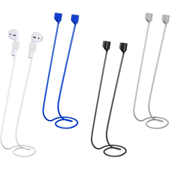 4pcs Earbuds Lanyard, Magnetic Anti-Lost Straps Colorful Wireless Earbuds Lanyard Soft Silicon Anti-Lost Straps Compatible with AirPods Pro 3/2/1(Black, White, Grey, Blue)