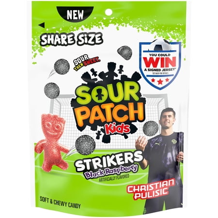 SOUR PATCH KIDS Strikers Black Raspberry Soft & Chewy Gummy Candy, Share Size, 10.22 oz
