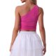 thumbnail image 3 of INSPIRAR CHIC Blusas sin mangas para mujer, sexy, de un solo hombro, con fruncido, color rosa intenso, 3 of 6