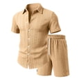 thumbnail image 3 of MHOSTAFH Men's Shorts Set Summer Beach Vacation 2 Piece Outfits Short Sleeve Shirts and Drawstring Short Pant Loungewear Set, 3 of 7