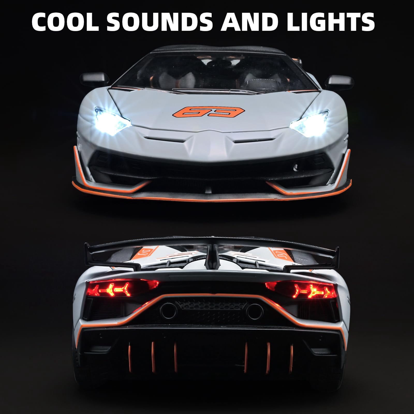 CHUNYAN 1/18 Diecast Cars Lambo SVJ 63 Model Car Kits,Lambo Collectibles Model with Light and Sound,Race Cars for Kids Ages 4-8(Black)