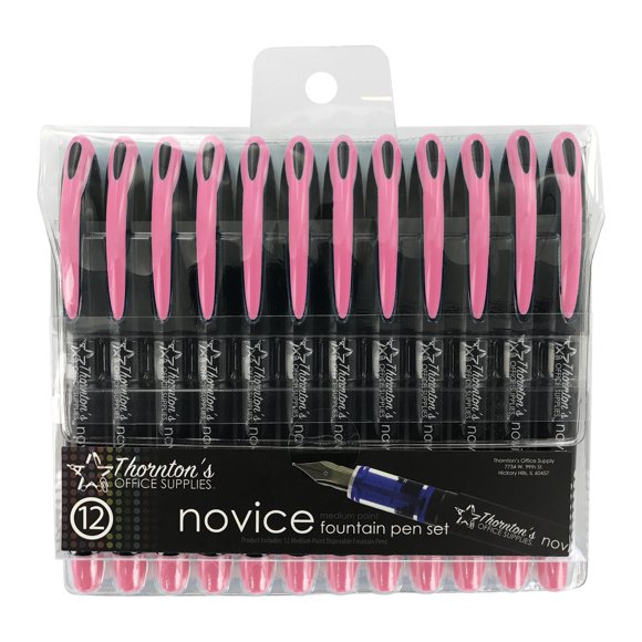 Thornton's Office Supplies Novice Disposable Medium Point Light Pink Ink Fountain Pens Pack of 12 TOS-DFPLTPNK12M Journaling and Calligraphy Pen for Smooth Writing - Gift for Beginner Artist