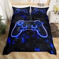 thumbnail image 2 of Gaming Room Duvet Cover Twin Gamer Bedding Set 2 Pcs, Blue Geometry Honeycomb Print Comforter Cover, Gamepad Controller Decor Reversible Bedspread Cover Modern Abstract Plaid Bedding, 2 of 5