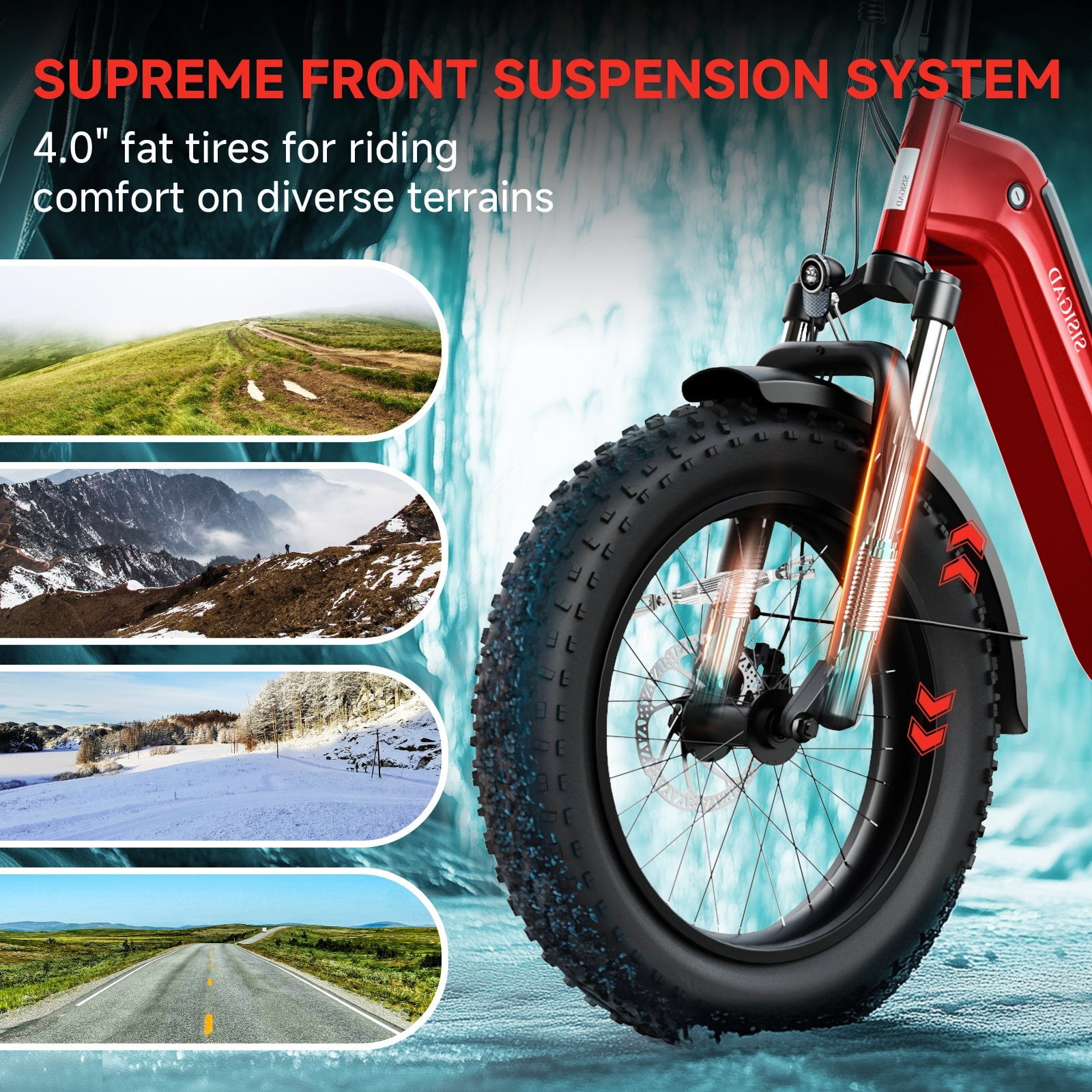 SISIGAD Electric Bike for Adults, 500W Peak 750W Battery Long Range, 20mph E Mountain Bike, 20"×4.0" Fat Tire Ebike, Electric Bicycle 48V/10.4AH UL2849