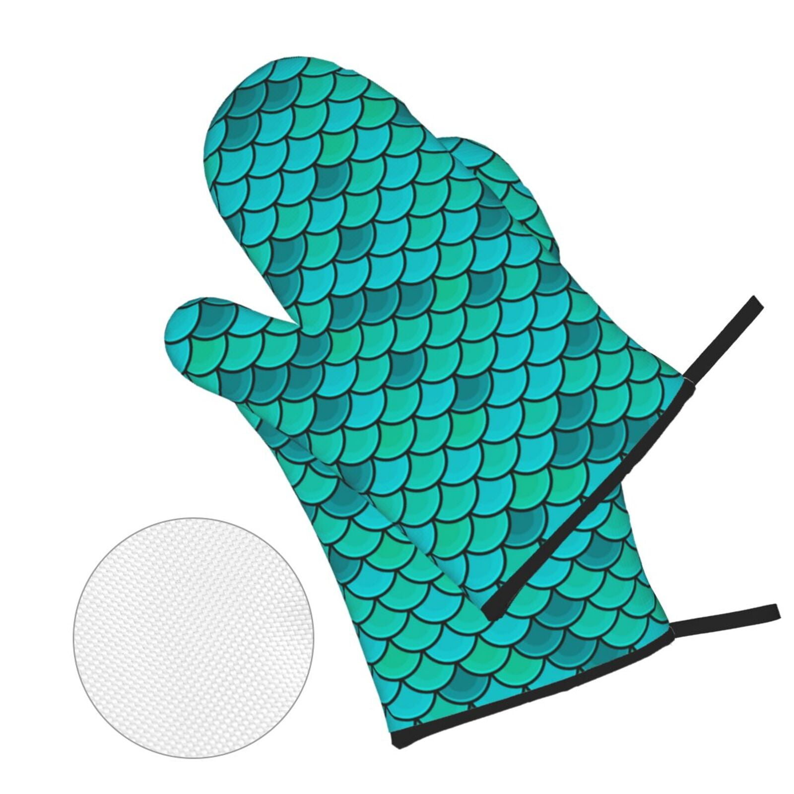 Fish Scales Blue Geometric 4Pcs Oven Mitts and Pot Holders Sets Oven Kitchen Gloves Hot Pads for Cooking BBQ Baking Grilling