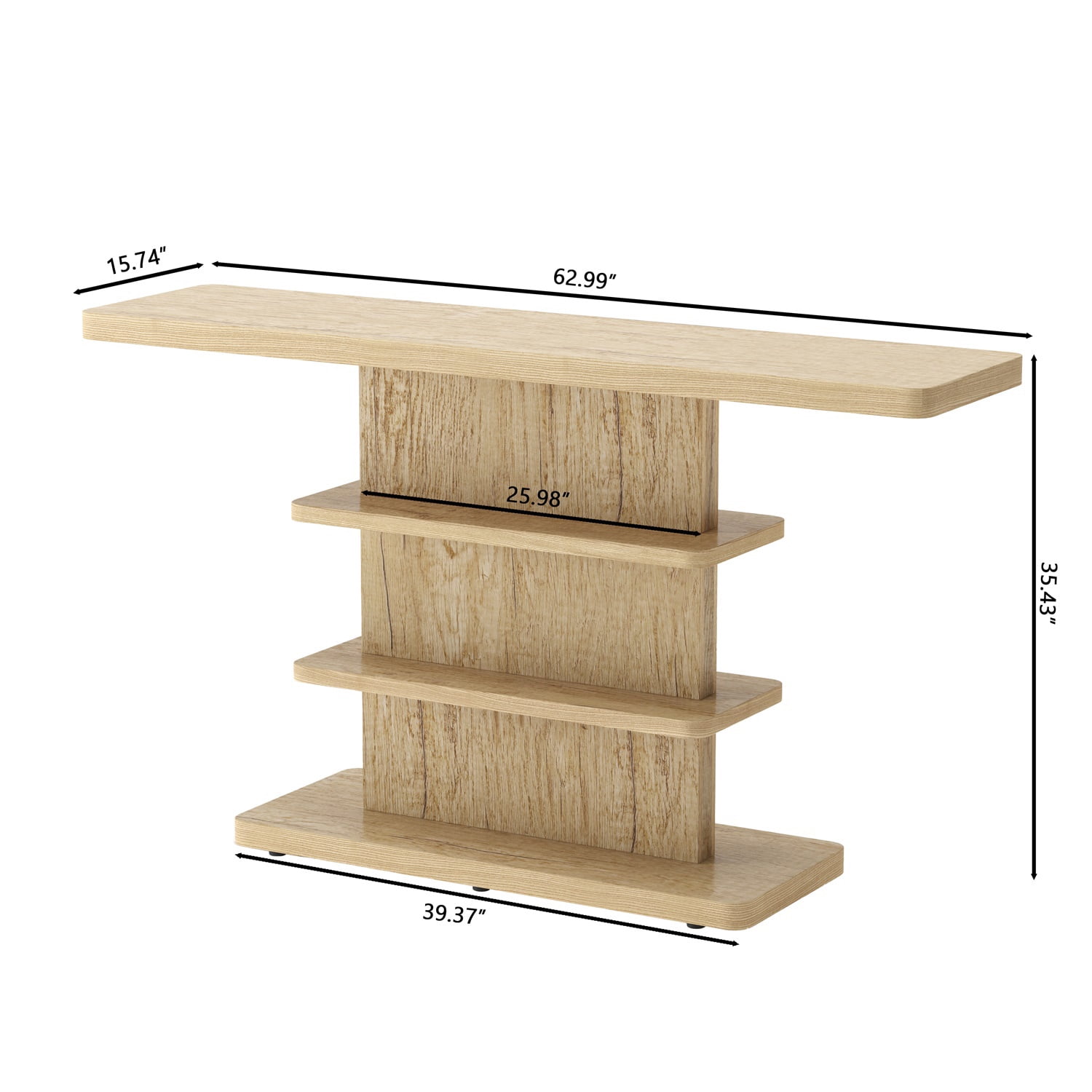 Hommoo 63" Vintage Narrow Console Table with 2-Tier Open Storage Shelves,Stylish Design High Weight Capacity, Suitable for Living Room,Hallway, Natural