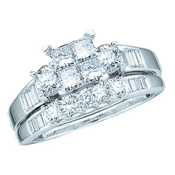 10kt White Gold Womens Princess Diamond Bridal Wedding Engagement Ring Band Set 1/2 Cttw