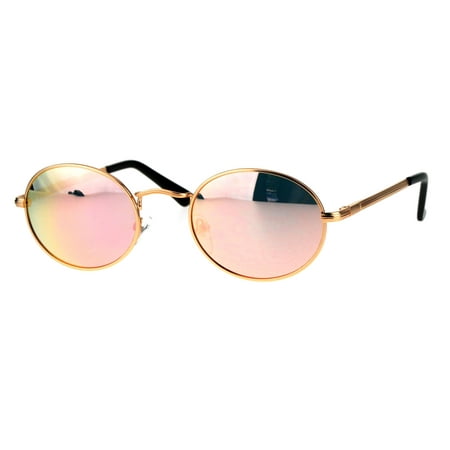 Mens 90s Gangster Rapper Mirror Lens Oval Retro Metal Rim Sunglasses Gold Pink