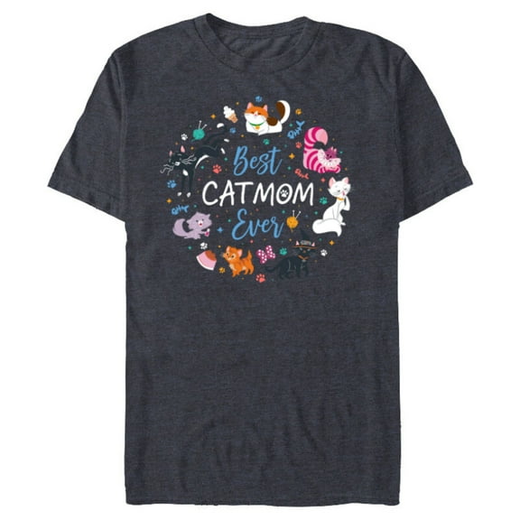 Disney Pet Parent Mother’s Day Disney Cats Best Cat Mom Ever - Short Sleeve Blended T-Shirt for Adults - Customized-Navy Heather