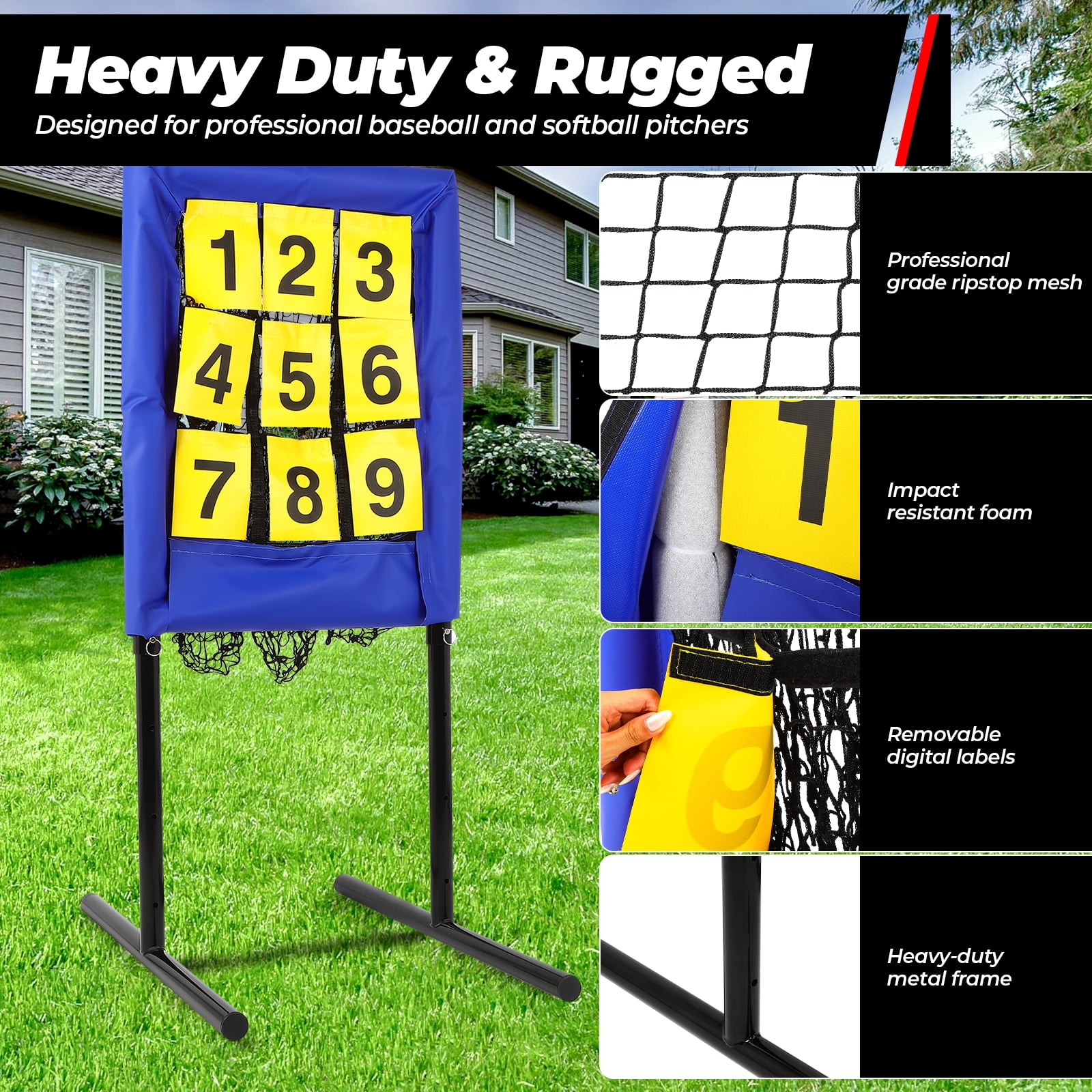 Baseball Pitching Net with Strike Zone | The No Hitter Net 9 Hole Net | Strike Zone Target for Baseball & Softball Training (Bule)