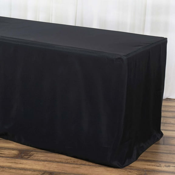 Efavormart 6FT Fitted Black Polyester Rectangular Table Cover for Wedding Party Dining Banquet Events Restaurant Kitchen Home & Multi-Use