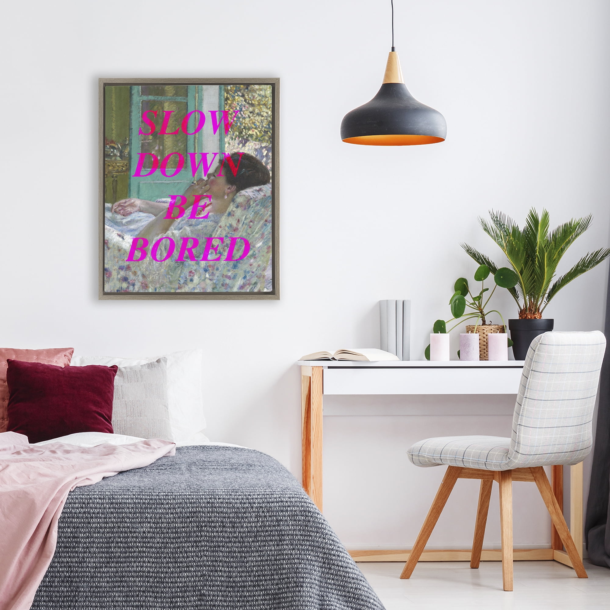 Slow Down Be Bored Classic Brown Framed Floater Canvas Wall Art, design by Lil' Rue