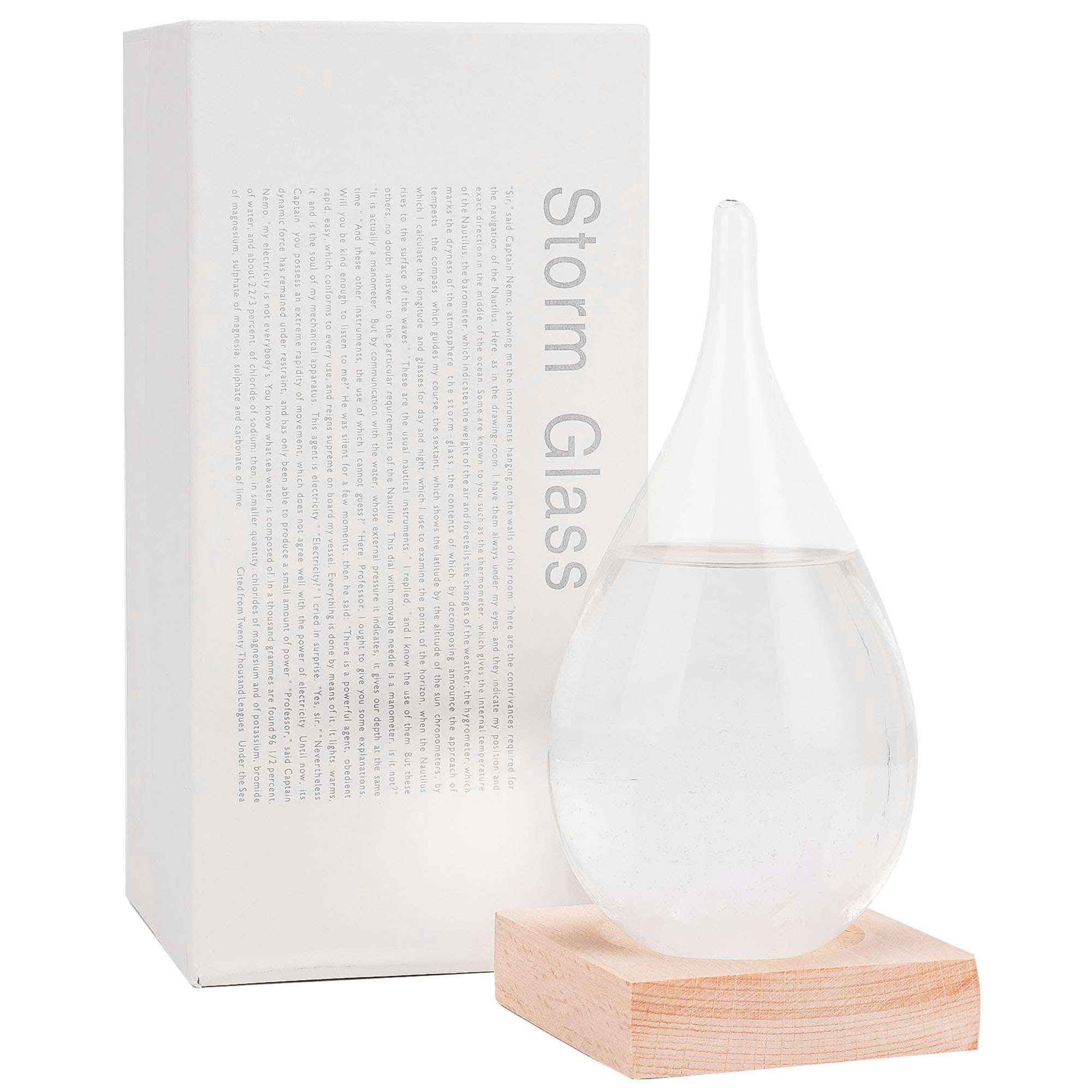 Deago Storm Glass Weather Predictor, Weather Station Weather Forecaster with Wood Base, Creative Crystal Glass Bottle for Home & Office Decoration