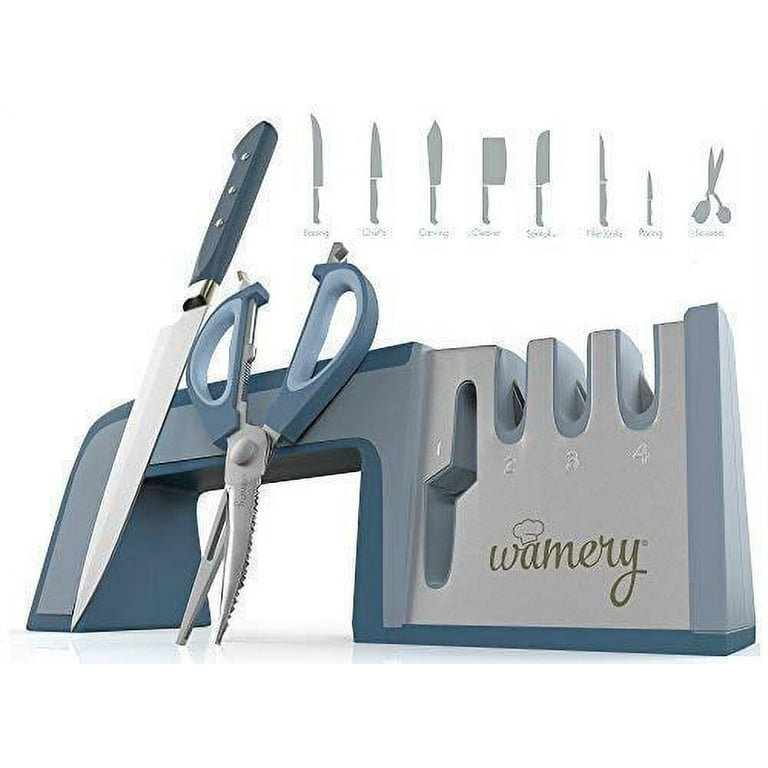 Two Stage Crock Stick Knife and Scissor Sharpener With Four Rods Sharpens  ALL Blade Edges, Even Serrated Edge Knives Cutlery Sharpener 