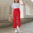 thumbnail image 5 of Lenpel Girls' Pants Ruffle Elastic High Waisted Button Front Pull on Wide Leg Pants Loose Casual Trousers with Pockets, 5 of 7