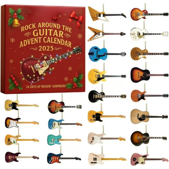 2025 Rock Around the Guitar Advent Calendar, 24 Days Christmas Countdown with 24 Mini Guitar Ornaments, Rock and Roll Collectible Holiday Gift for Musicians, Guitars Lovers & Collectors