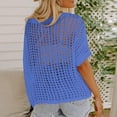 thumbnail image 6 of Crochet Coverups for Women Summer Cap Sleeve Hollow Out Casual Cruise Beach Vacation Tops Knit Pullover Sweater Blue 2XL, 6 of 7