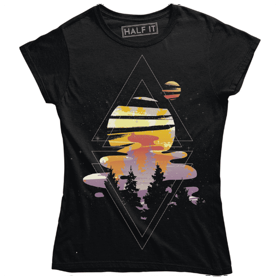 Moon Lights Night Star Nature Cosmic Woods Printed Design Women's T-Shirt