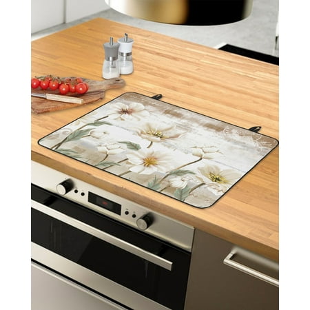 

Spring Floral Stove Top Covers for Electric Stove Heat Insulation Fireproof Glass Cooktop Cover Counter Top Glass Stove Cover for Prevent Scratches 36 x21 Brown Ombre Summer White Flower Botanical