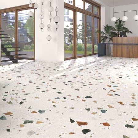 The Tile Life Terrazzo 24" x 24" White Multi Porcelain Floor and Wall Tile Case of 4