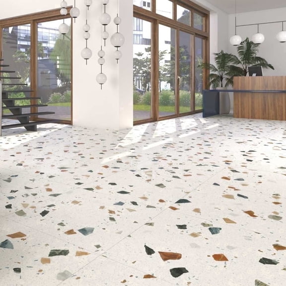 The Tile Life Terrazzo 24" x 24" White Multi Porcelain Floor and Wall Tile Case of 4