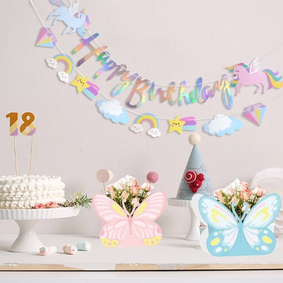 Loespoir 12 Pcs Butterfly Tea Party Decorations Princess Party Flower Boxes, Table Centerpiece Floral Box for Birthday Party Supplies Wedding Anniversaries Decorations