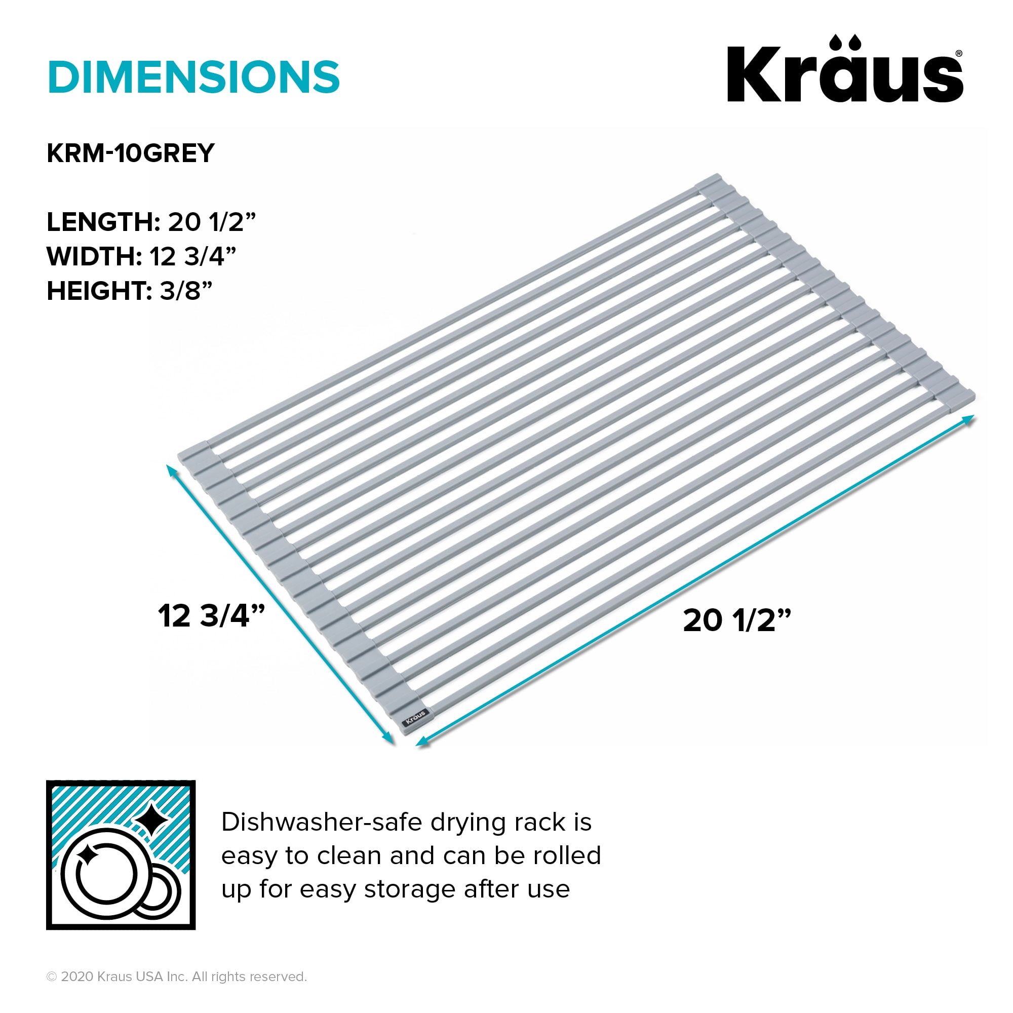 KRAUS Multipurpose Over-Sink Roll-Up Dish Drying Rack in Light Grey