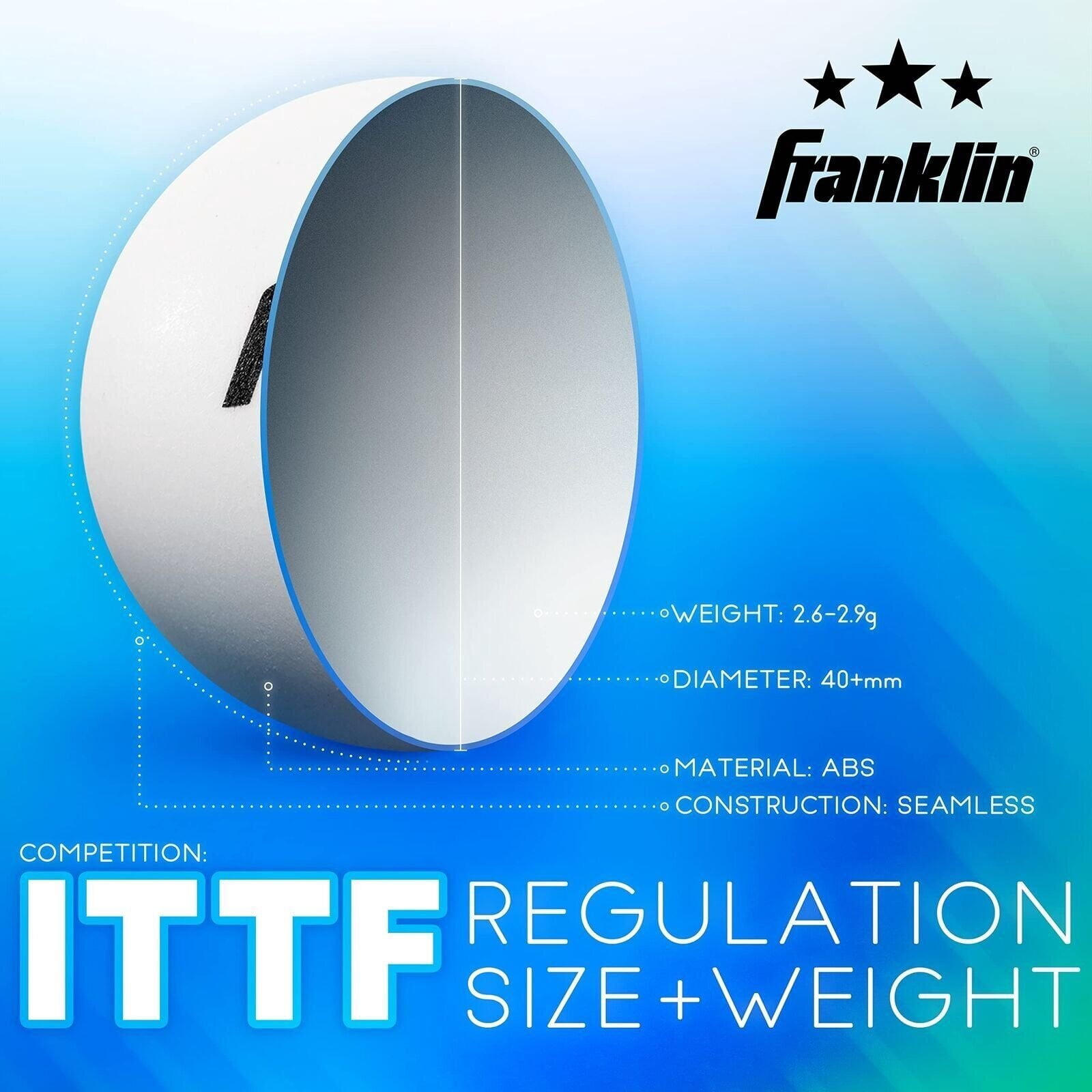 Franklin Sports Industry 57102 Table Tennis Balls, 3-Star, White, 6-Pk.