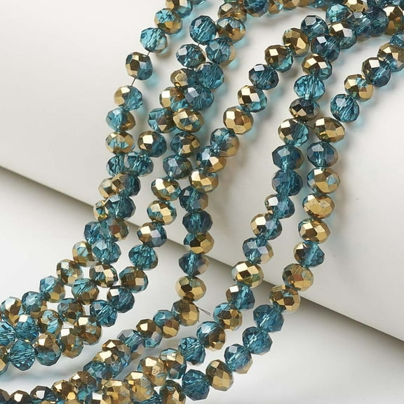 Electroplate Transparent Glass Beads Strands Half Golden Plated Faceted Rondelle Cornflower Blue 3.5x3mm Hole: 0.4mm about 123~127pcs/strand 13.7~14.1 inch(35~36cm)