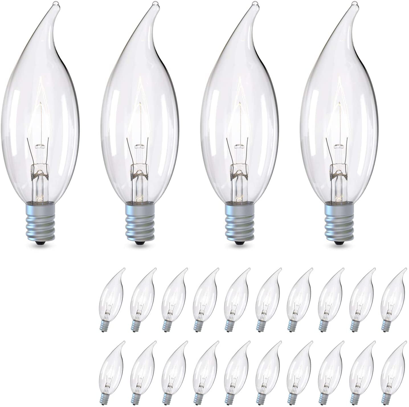40W Clear Candle Small Edison Screw Light Bulbs Cap SES E14 Base Lamp 10 Pack 